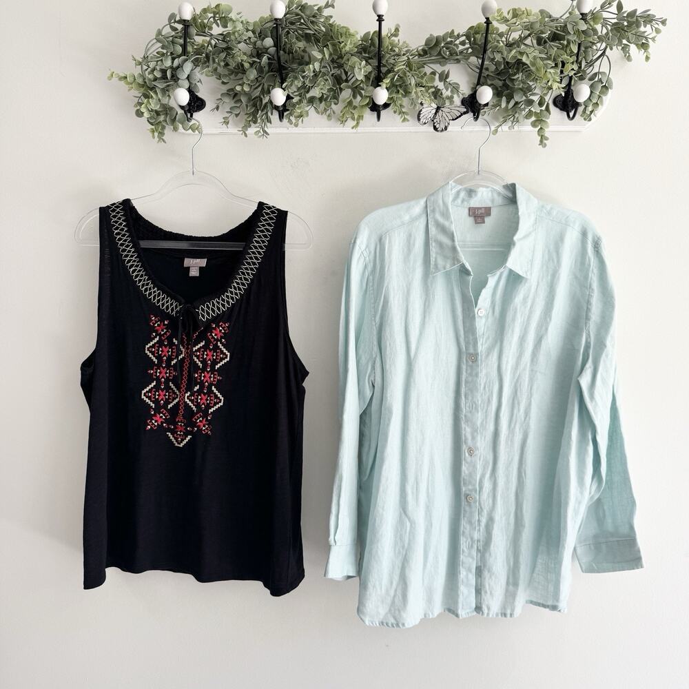 J. Jill Bundle Of 2 Linen/ Embroidered Tank Large Petite Tops #VW